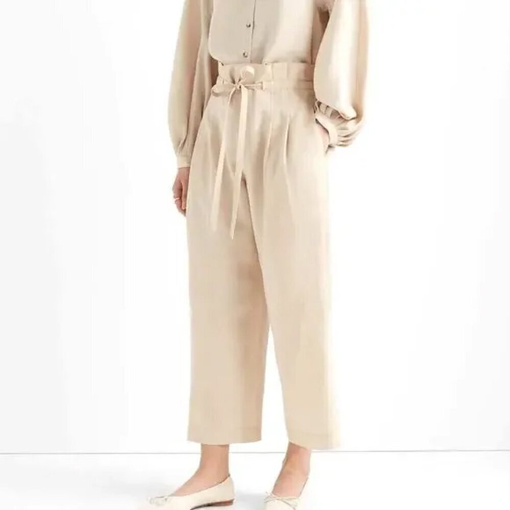 Club Monaco | Anreannah Paperbag Waist Wide Leg Pants, Cream/Beige, Size 4